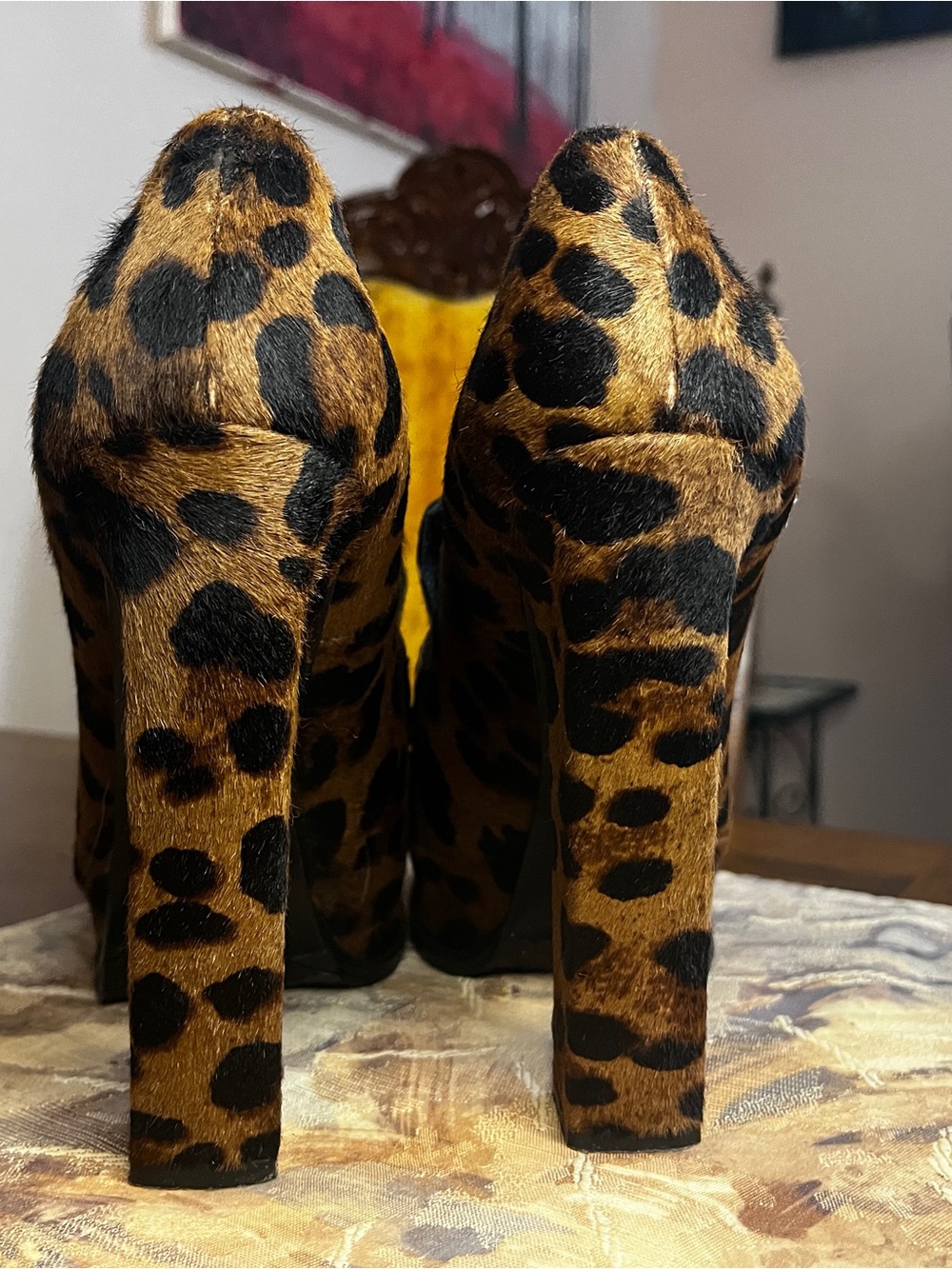 Versace Leopard-Print Platform Block Heel Pumps - Brown & Black - Picture 4 of 5